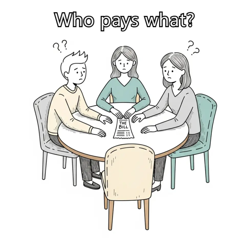 Friends having dinner and trying to split the bill fairly